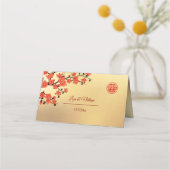 Cherry Blossom Red Gold | Chinesische Hochzeit Platzkarte (Rückseite)