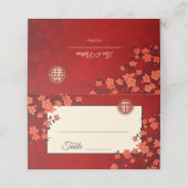 Cherry Blossom Red Gold | Chinesische Hochzeit Platzkarte (Außenseite Aufgefaltet)