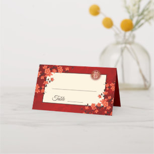 Cherry Blossom Red Gold   Chinesische Hochzeit Platzkarte