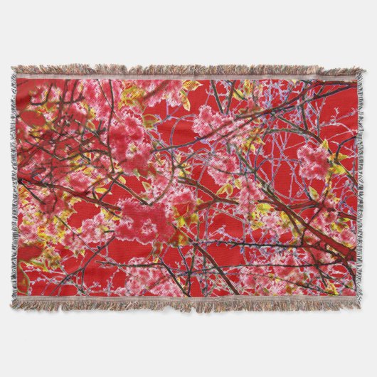 Cherry Blossom Red Pink Floral Design Decke (Vorderseite)