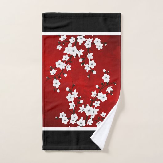 Cherry Blossom Red Schwarz-weiß Floral Handtuch (Handtuch)
