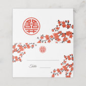 Cherry Blossom Red White | Chinesische Hochzeit Platzkarte (Außenseite Aufgefaltet)