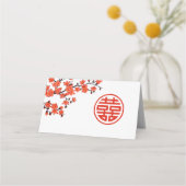 Cherry Blossom Red White | Chinesische Hochzeit Platzkarte (Rückseite)