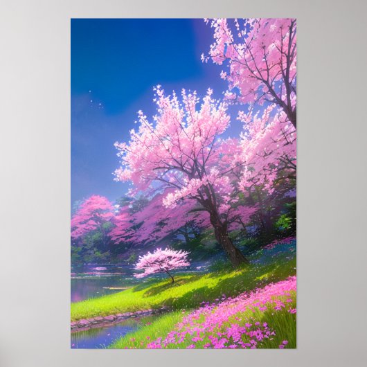 Cherry Blossom Riverbank Poster (Vorne)