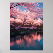Cherry Blossom Riverbank Poster (Vorne)