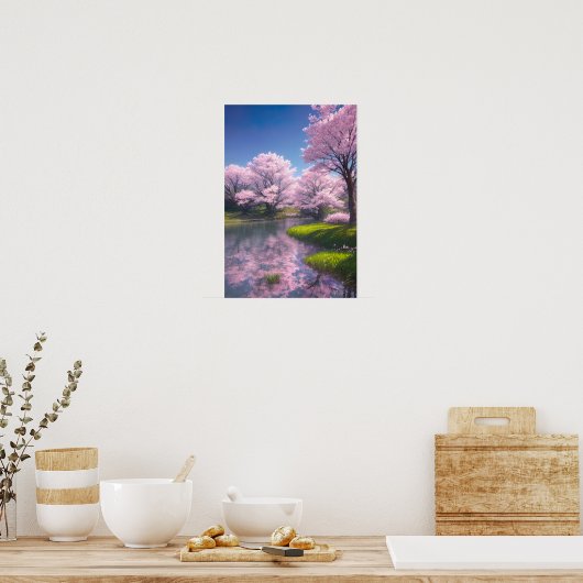 Cherry Blossom Riverside Poster (Küche)