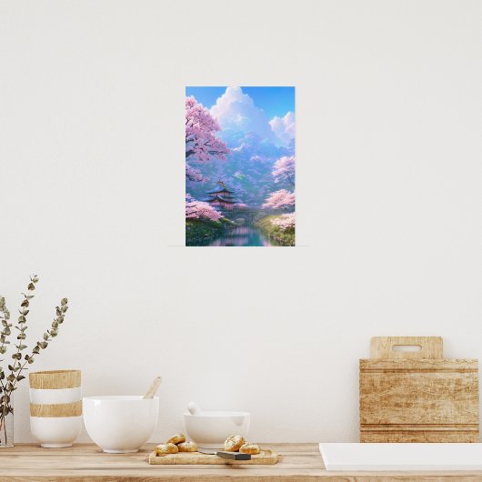 Cherry Blossom Riverside Retreat Poster (Küche)