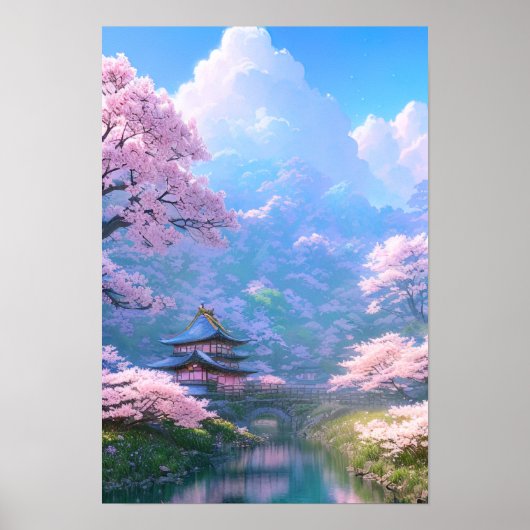 Cherry Blossom Riverside Retreat Poster (Vorne)
