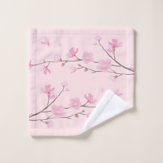 Cherry Blossom - Rosa Badhandtuch Set (Waschlappen)