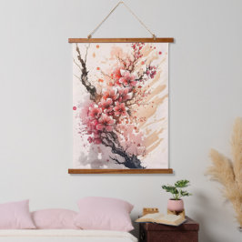 Cherry Blossom Rosa Blume Wandteppich Mit Holzrahmen