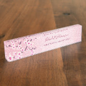 Cherry Blossom Rosa Glitzer Haare und Schminke Namensplakette (Seite)