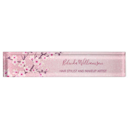 Cherry Blossom Rosa Glitzer Haare und Schminke Namensplakette