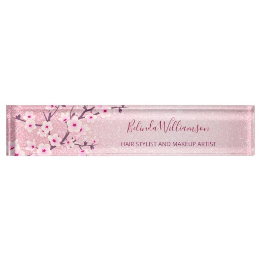 Cherry Blossom Rosa Glitzer Haare und Schminke Namensplakette (Vorderseite)