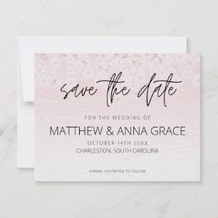 Cherry Blossom Rosa und Weiß Holz Save The Date
