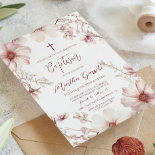 Cherry Blossom Rosa und Weiße Mädchen Taufe Einladung