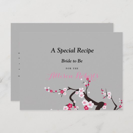 Cherry Blossom Rosa Weißes Brautparty Rezept Postkarte (Vorne/Hinten)