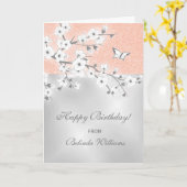 Cherry Blossom Rose Gold Glitzer Silver Birthday Karte (Gelbe Blume)