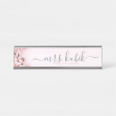 Cherry Blossom Rose Gold Teacher Schreibtisch Name Schreibtischnamensplakette (Vorderseite )