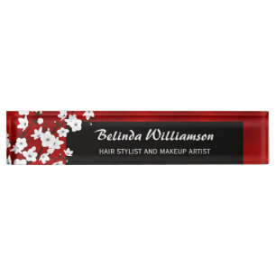 Cherry Blossom rot Schwarz-Weiß Haar und Makeup Namensplakette