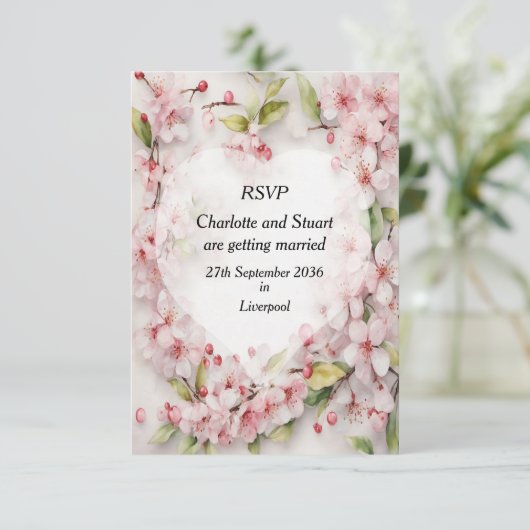 Cherry Blossom RSVP Karte (Stehend Vorderseite)