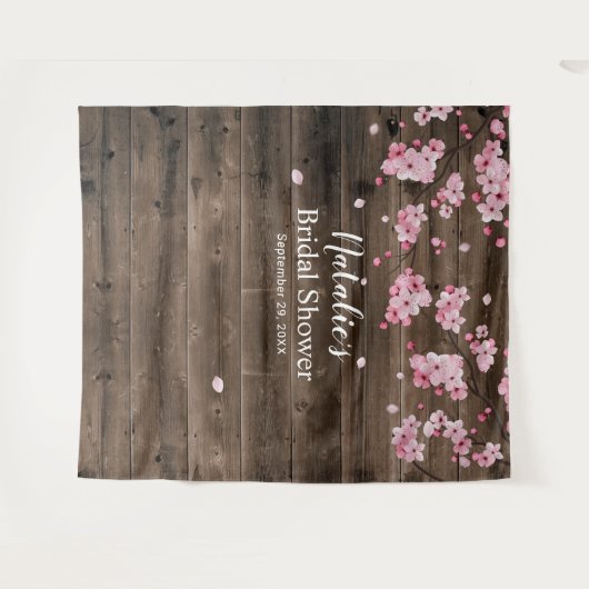 Cherry Blossom Rustikales Brautparty Backdropps Wandteppich (Vorderseite (Horizontal))