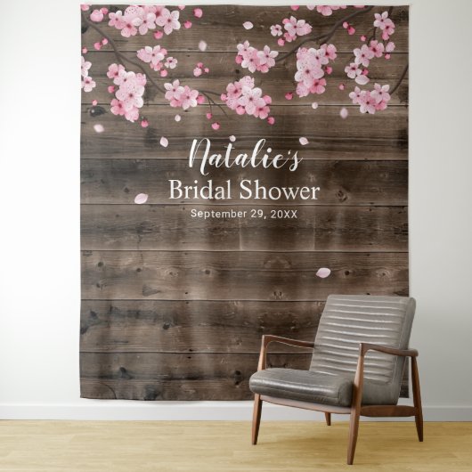 Cherry Blossom Rustikales Brautparty Backdropps Wandteppich (Beispiel)