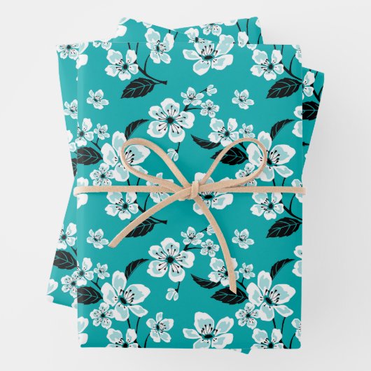 CHERRY BLOSSOM - SAKURA (AQUAMARIN) GESCHENKPAPIER SET (Beispiel)