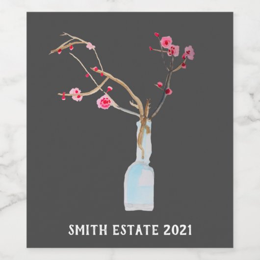 Cherry Blossom Sakura Aquarellkunst Weinetikett (Einzelnes Label)