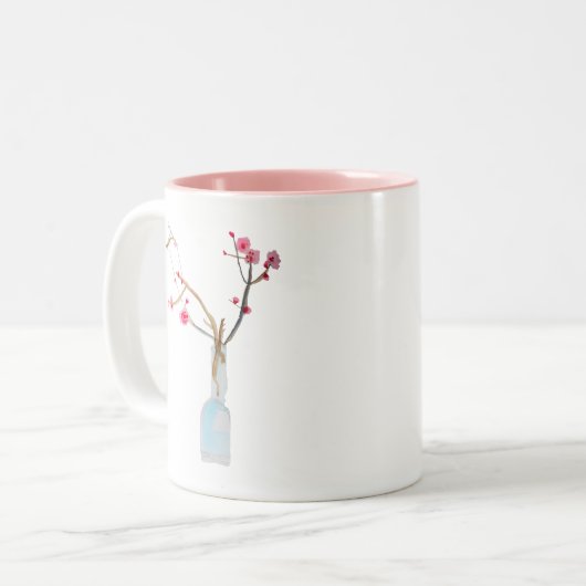 Cherry Blossom Sakura Aquarellkunst Zweifarbige Tasse (Vorderseite Links)