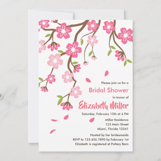 Cherry Blossom Sakura Blume Brautparty Einladung (Rückseite)