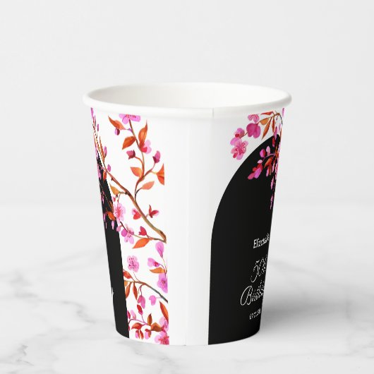 Cherry Blossom Sakura Blume Schwarz-weiß Geburtsta Pappbecher (Rechts)