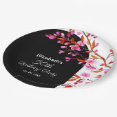 Cherry Blossom Sakura Blume Schwarz-weiß Geburtsta Pappteller (Schrägansicht)