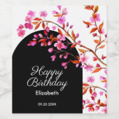 Cherry Blossom Sakura Blume Schwarz-weiß Geburtsta Weinetikett (Einzelnes Label)