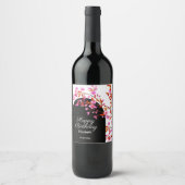 Cherry Blossom Sakura Blume Schwarz-weiß Geburtsta Weinetikett (Vorderseite)