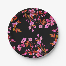 Cherry Blossom Sakura Floral Pink Black Pappteller