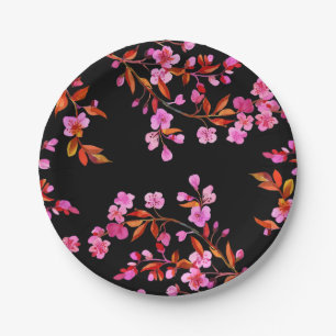 Cherry Blossom Sakura Floral Pink Black Pappteller