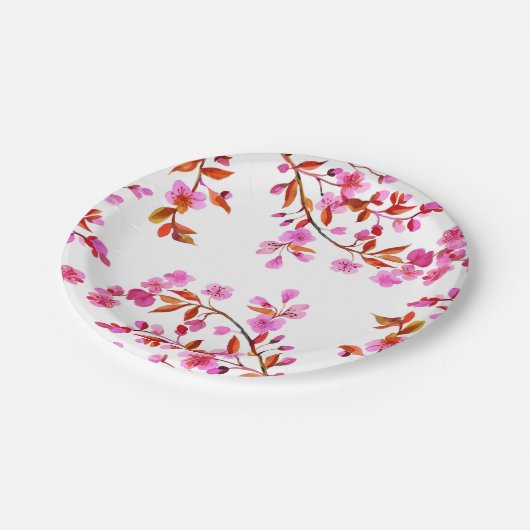 Cherry Blossom Sakura Floral Pink White Pappteller (Schrägansicht)