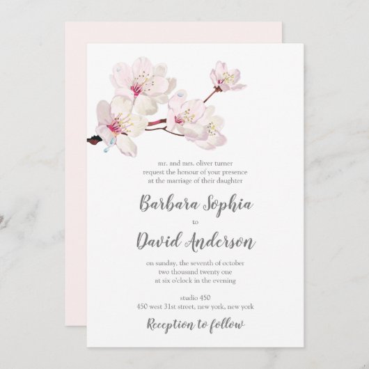 Cherry Blossom Sakura japanische Hochzeit Einladung (Vorne/Hinten)