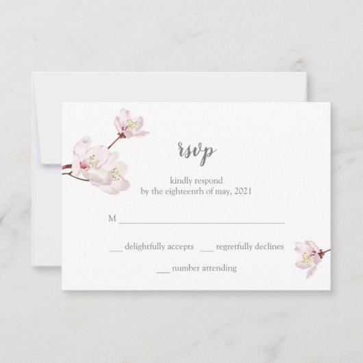 Cherry Blossom Sakura japanische Hochzeit RSVP Karte (Vorderseite)