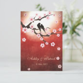 Cherry Blossom Sakura&Liebe VögelEmpfang Hochzeit Einladung (Stehend Vorderseite)