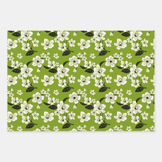 CHERRY BLOSSOM - SAKURA (MATCHA GRÜNE) GESCHENKPAPIER SET (Vorderseite 3)