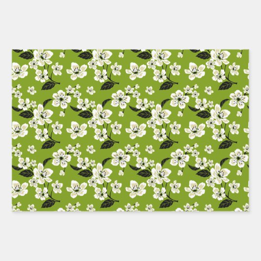 CHERRY BLOSSOM - SAKURA (MATCHA GRÜNE) GESCHENKPAPIER SET (Vorderseite 2)