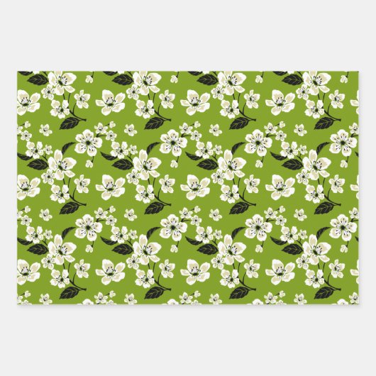 CHERRY BLOSSOM - SAKURA (MATCHA GRÜNE) GESCHENKPAPIER SET (Vorderseite)
