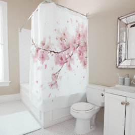Cherry Blossom Sakura Pink White Pastel Floral Duschvorhang