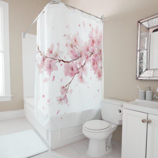 Cherry Blossom Sakura Pink White Pastel Floral Duschvorhang (Beispiel)