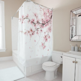Cherry Blossom Sakura Pink White Pastel Floral Duschvorhang