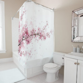 Cherry Blossom Sakura Pink White Pastel Floral Duschvorhang