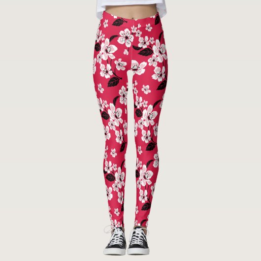 CHERRY BLOSSOM - SAKURA (RED) LEGGINGS (Vorderseite)