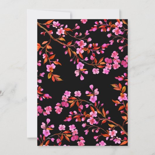 Cherry Blossom Sakura Überraschung Schwarzer Gebur Einladung (Rückseite)