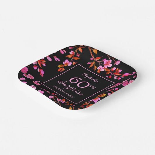 Cherry Blossom Sakura Überraschung Schwarzer Gebur Pappteller (Gewinkelt)